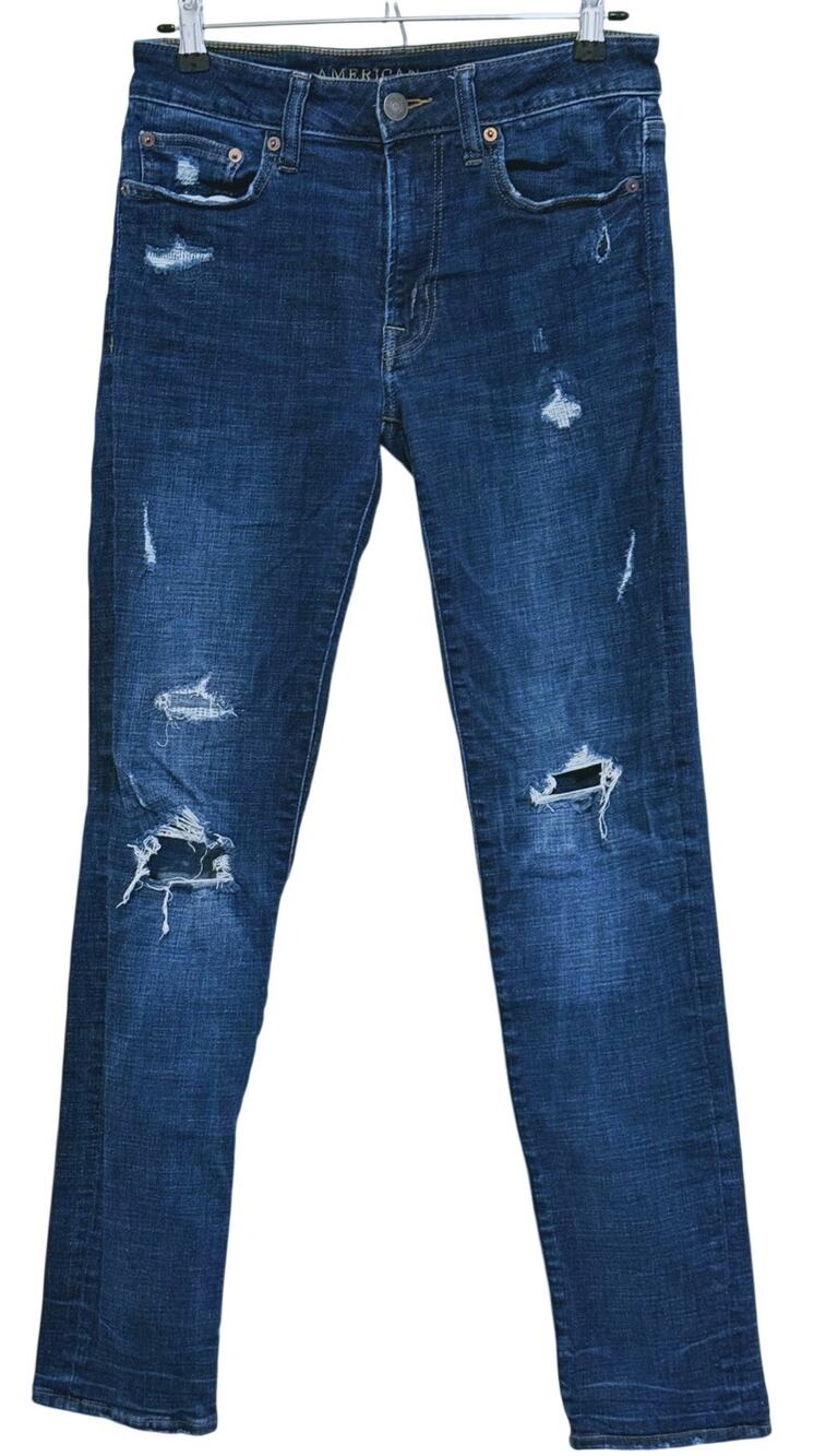American Eagle Mens Distressed Flex Slim Jeans 30x32 Dark Wash Skater Grunge